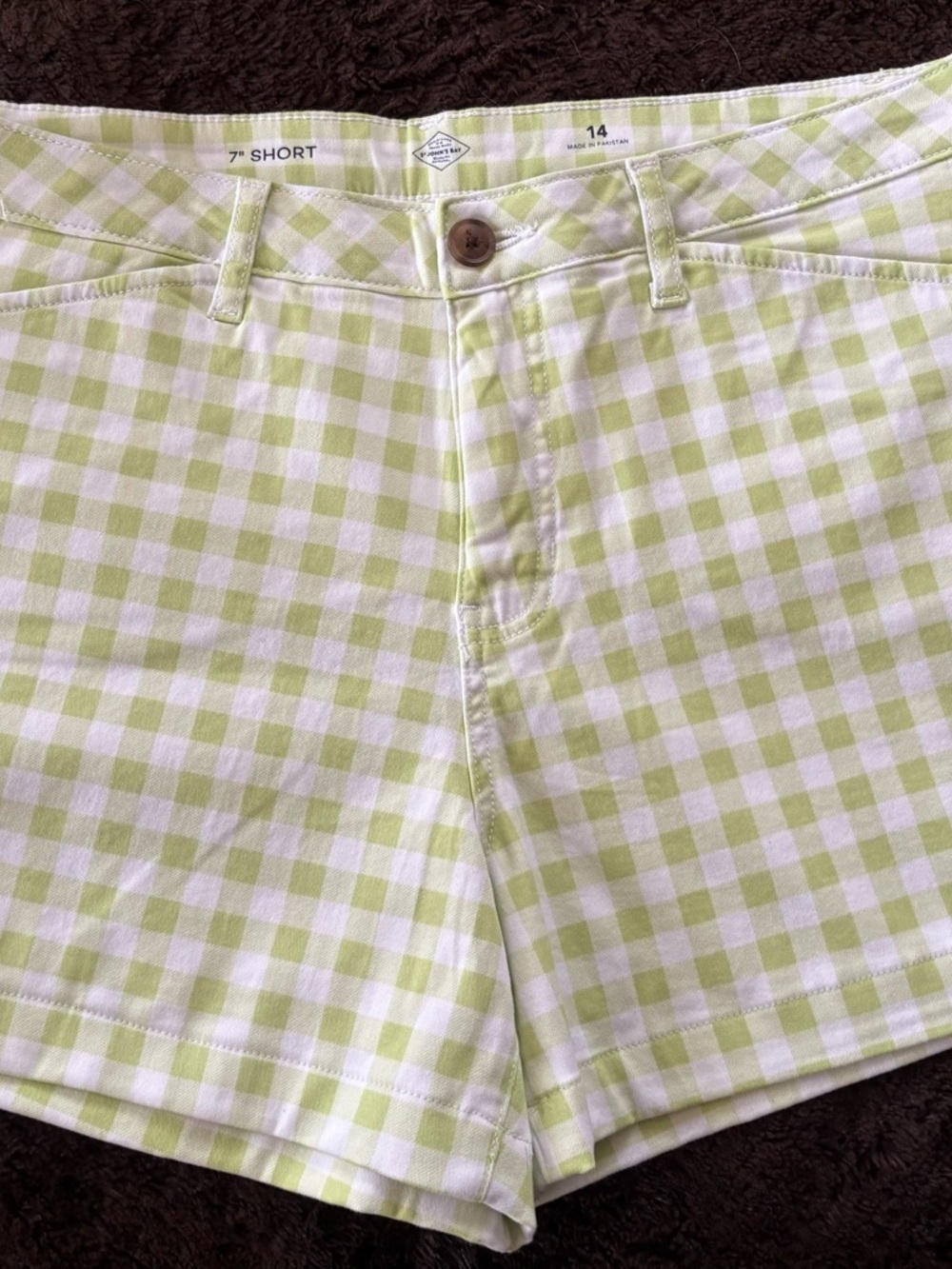 St. John's Bay Lime Green Gingham Shorts 4” hem